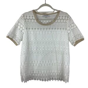 Gerard Darel Vivier Cotton Floral Lace Short Sleeve Top